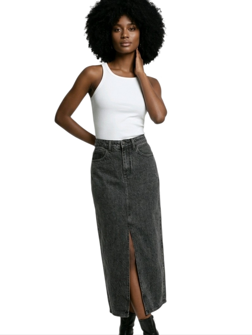 The Drop Classic Black Long Denim Pencil Skirt Size XXS